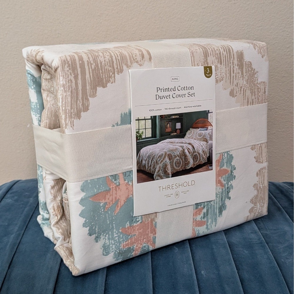 New Threshold Suzani Print Duvet‎ Cover and Sham Set Ivory Blue King